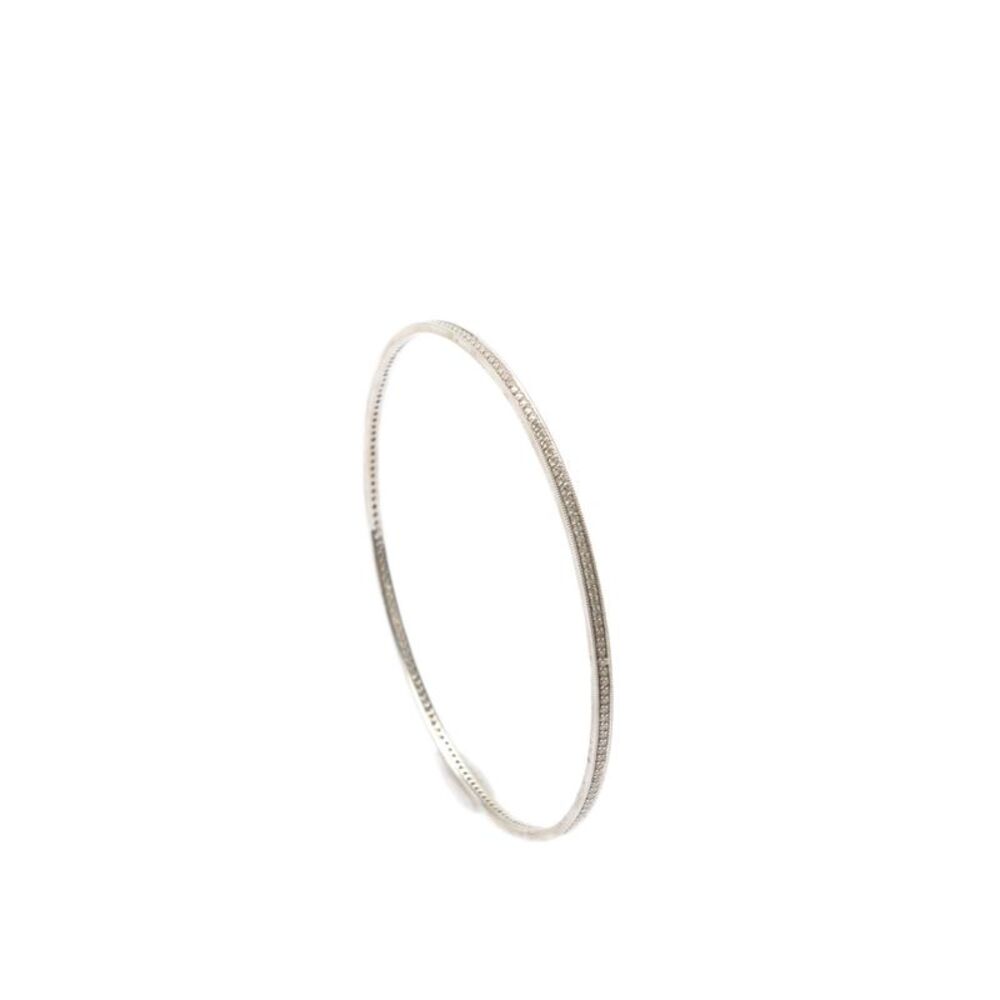 Designer Womens 14K White Gold Diamond Thin Bangle 2.6" 8g